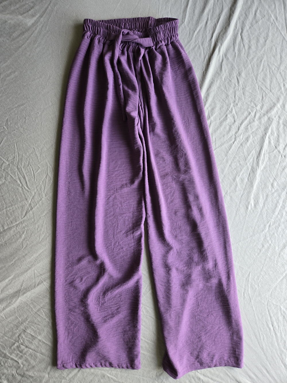 Wide Leg Tie Waist Pants in Purple